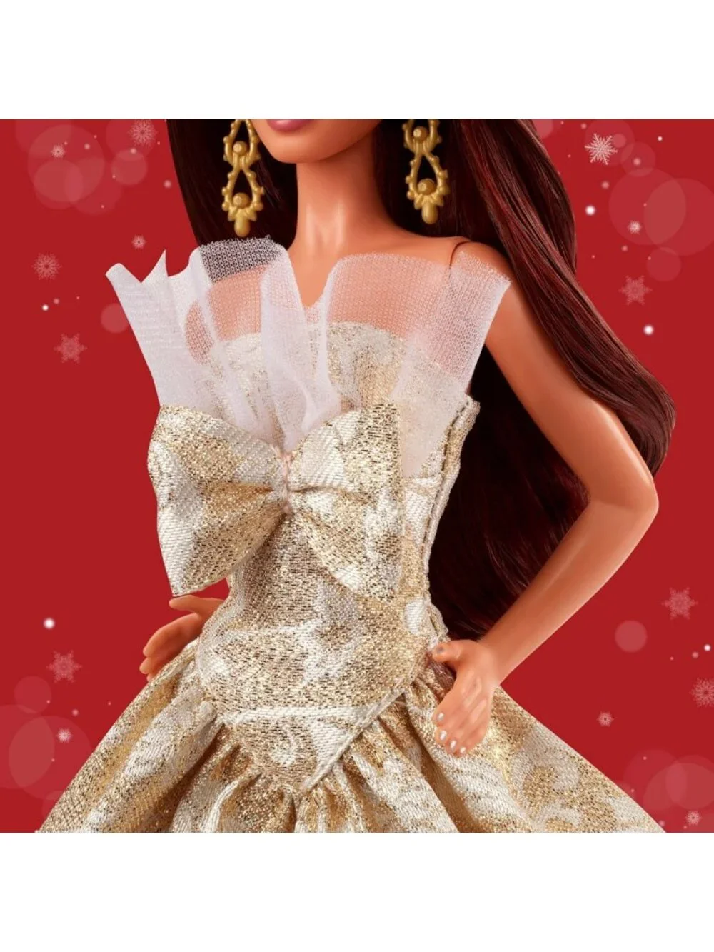 2025 Holiday Fashion Doll with Dark Brown Hair, Silver & Gold Gown, Collectible